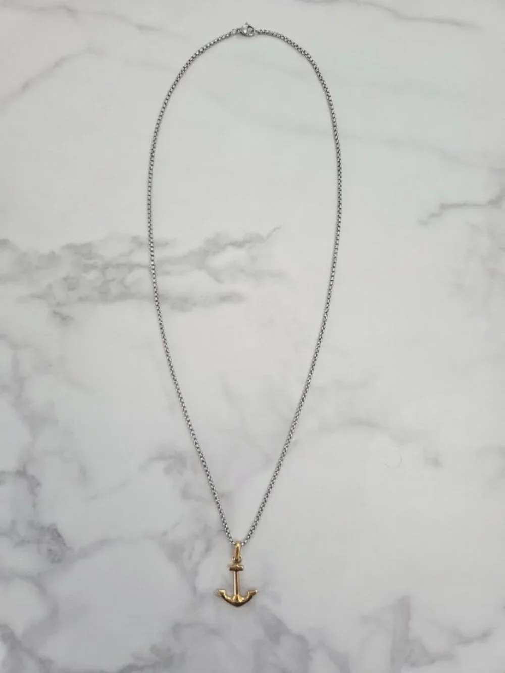 Anchor Pendant Box Chain Necklace Stainless Steel Gold Silver Nautical Unisex Je
